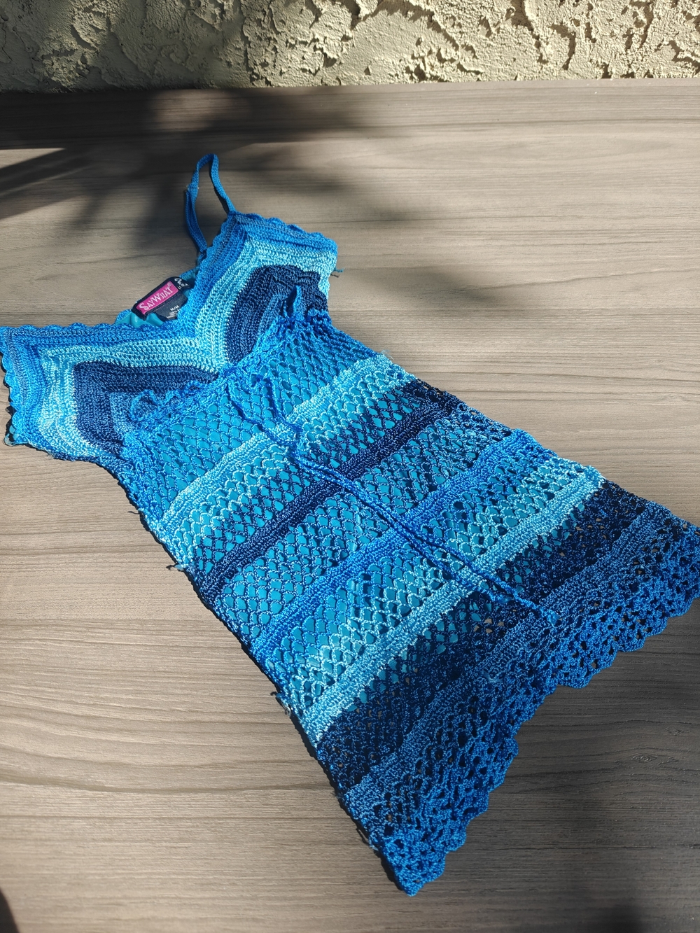 Say What? Blue Crochet Tank Top M